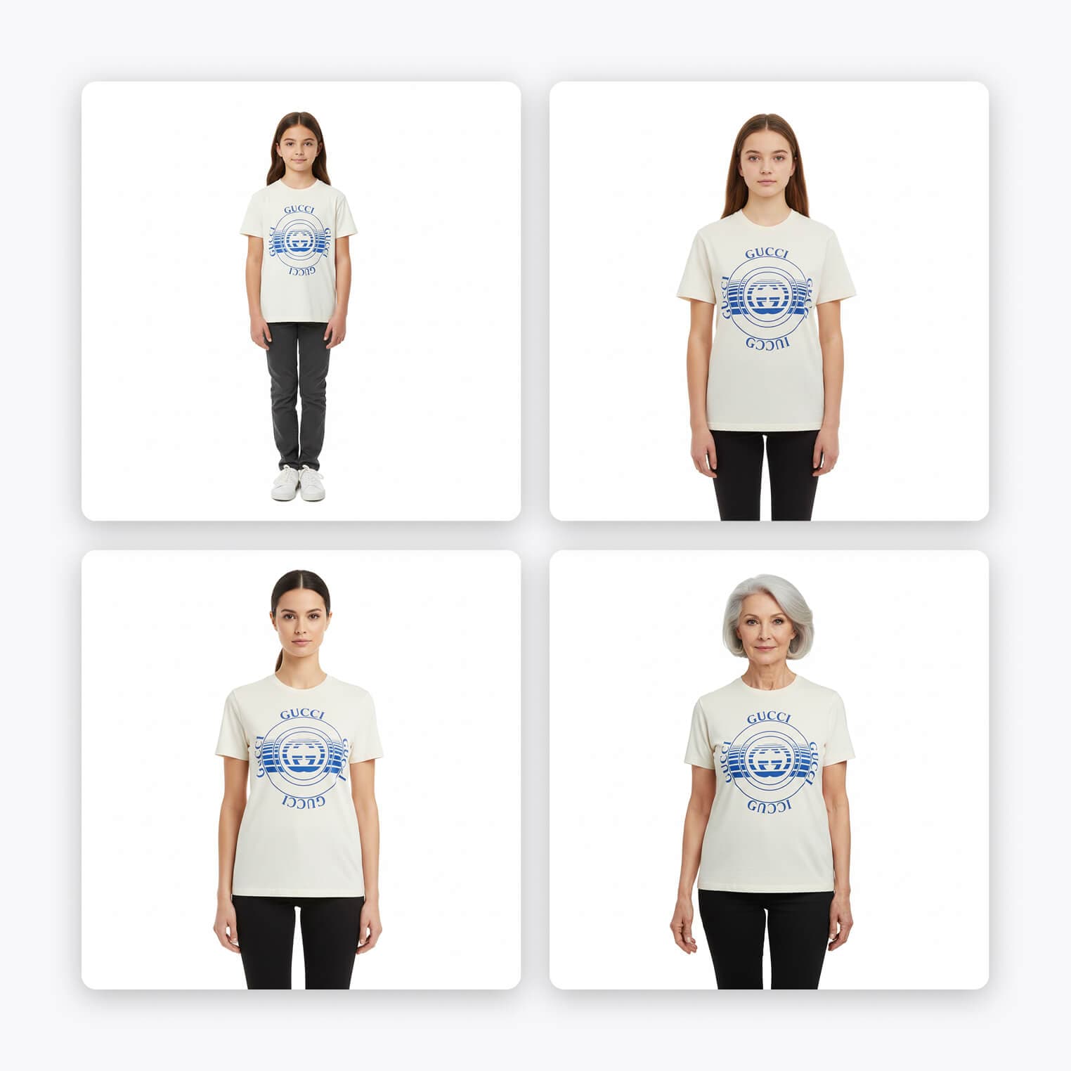 AI on-model photo: alternate demographic model wearing the same garment for audience matching.